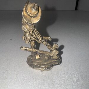 RARE Vtg Cowboy Hat Western Fence Post  24k Gold Plated Brass Figurine 3 In